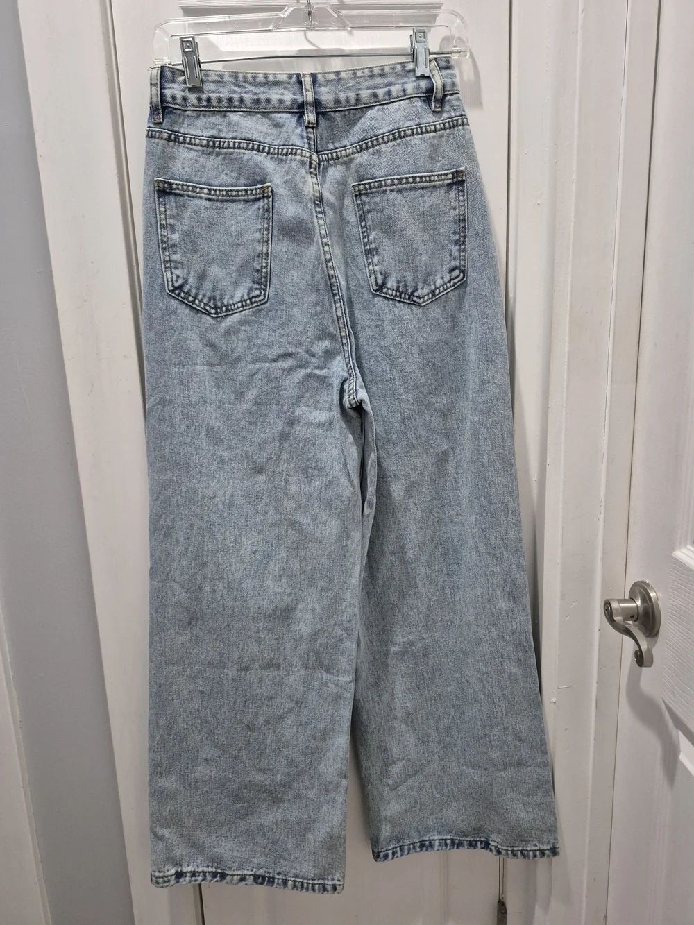 Light Blue Pearl And Rhinestone Studded Barrel Wide-Leg Jeans New Without Tags